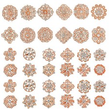 36 Pieces Crystal Rhinestone Flower Brooches for DIY Craft Party Rose Gold 36pcs