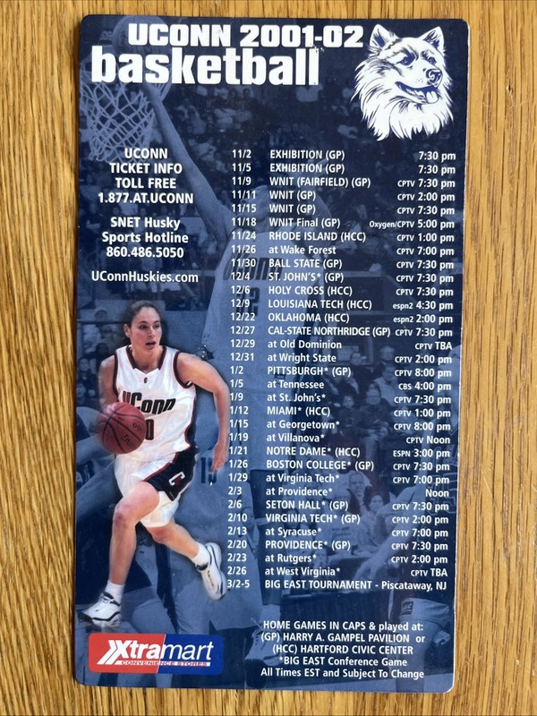 UConn Huskies Women’s Basketball 2001-02 Schedule Magnet Sue Bird