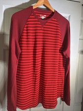 Men  s Under Armour Red Stripped Long Sleeve Size Large 470 Waffle Knit Thermal
