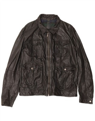 Massimo Dutti Herren Lederjacke UK 42 XL Schwarz Lammfell IL01