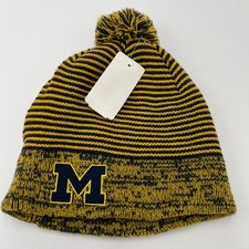 Michigan Wolverines NCAA Knit Beanie Hat Pom Pom Yellow Black One Size Fits All