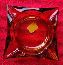 Vintage 1970S MCM 4 Point Star Amber Smoked Glass Cigar Ashtray