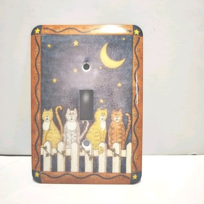 Cat Light Switch Cover Plate. Four Cats On A Fence. No Screws. Metal