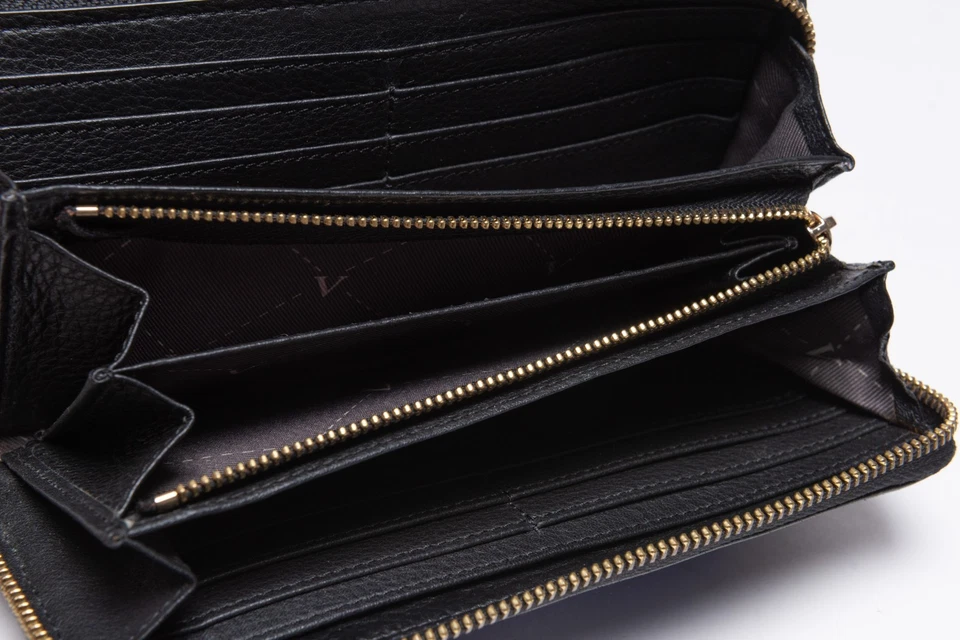 Vince Camuto Mujer Doble Cremallera Alrededor Cartera Cuero Negro y Azul Foto 4 de 4