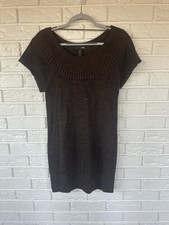 H&M Sweater Dress Women's Short Sleeve Knit Size S Brown Wool Blend