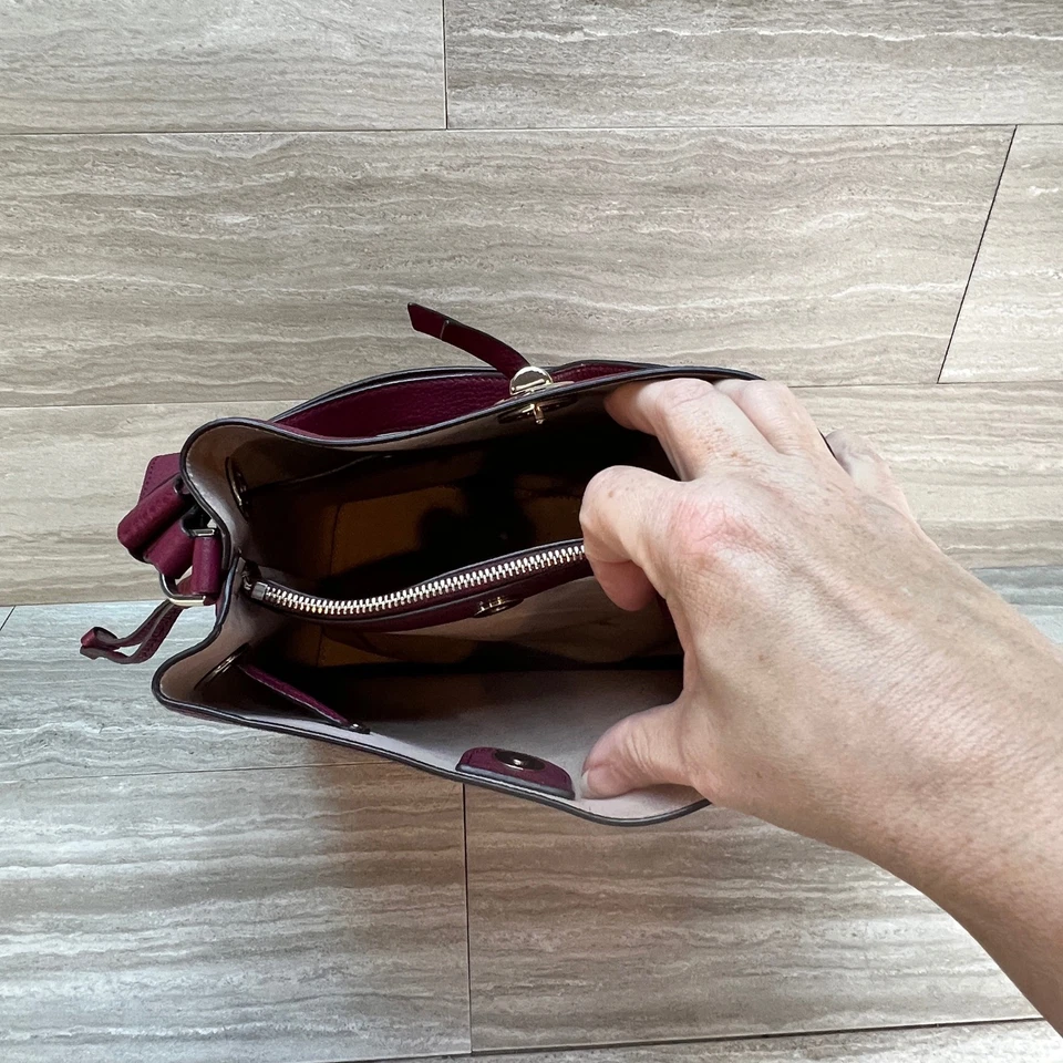 Kate Spade Marti Shoulder Bucket Drawstring Bag Maroon Pebbled Leather - Image 4 of 4