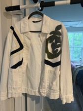 ZARA White Button Short Basic Jacket Graphic Logo Embroidered Pockets S Women