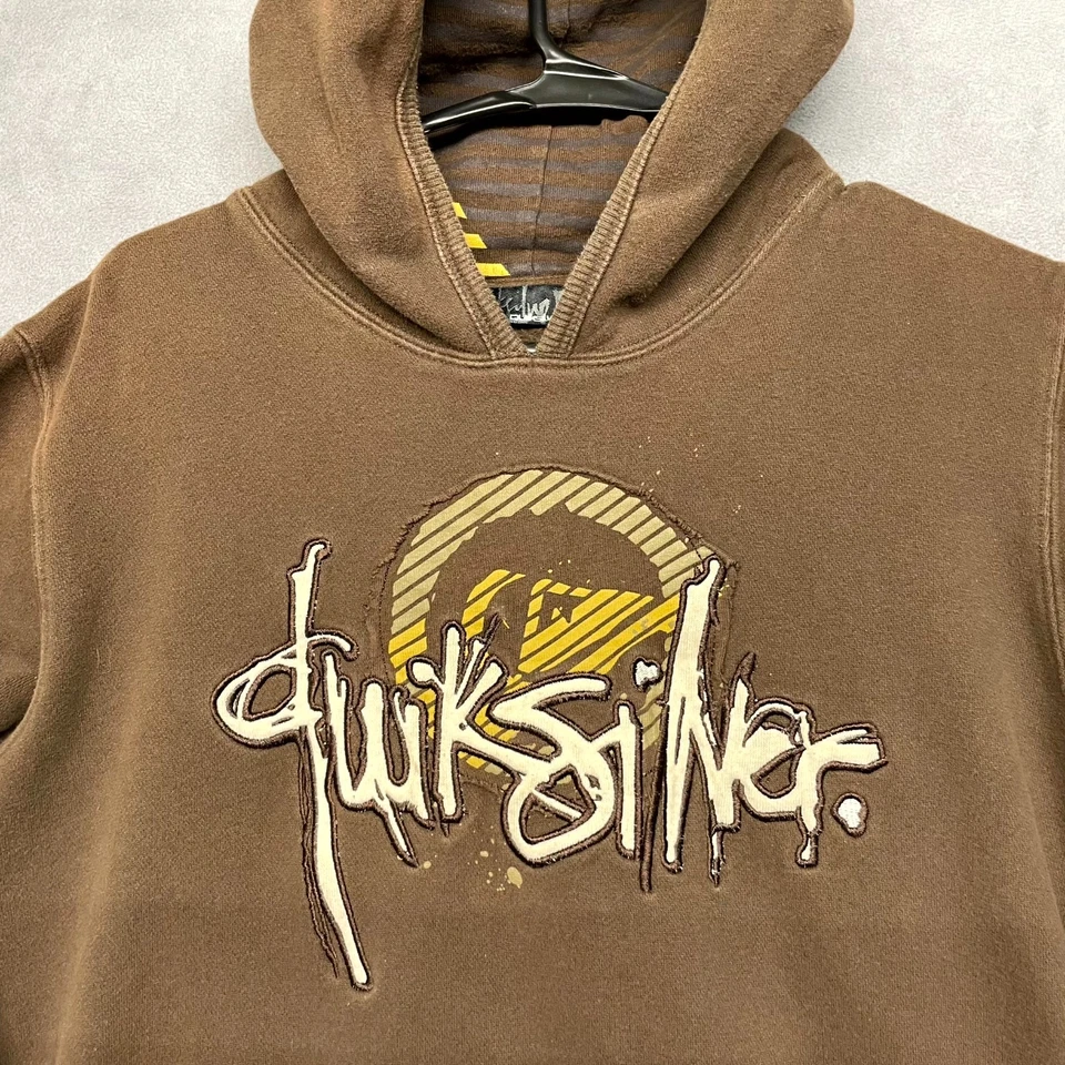 Vintage Quiksilver Y2K Hoodie Boys M (12-14) Brown Fleece Lined Embroidered Logo - Image 3 of 4