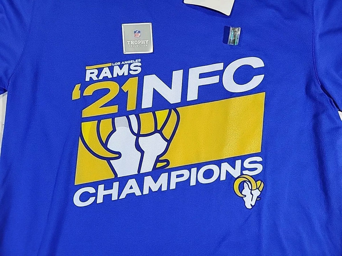 NIKE Los Angeles Rams NFC Champions Shirt Sz Medium Blue Trophy