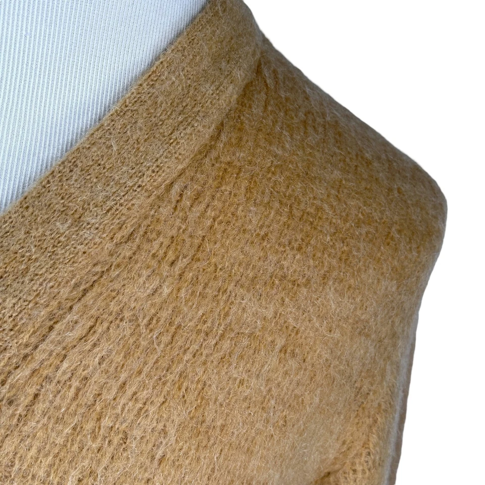 Cárdigan vintage Revere Kurt Cobain suéter mohair para hombre tostado medio años 60 codera Foto 3 de 4