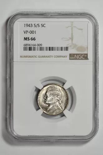 1943 S/S 5C Jefferson Nickel NGC MS 66 VP-001 - Top Pop One and Only!