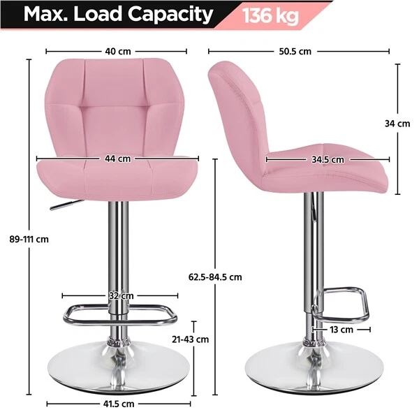 2er Barhocker Set Barstuhl Küchenstühle Polsterhocker Sitzhocker Barstühle Rosa - Bild 3 von 4