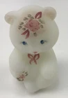 Fenton Peach Meadow Blooms Hand Painted and Signed Bear Figurine with Flowers