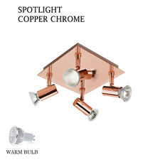 Chrome Adjustable 4 Way Ceiling Spotlight Bathroom Light + LED GU10 Bulbs
