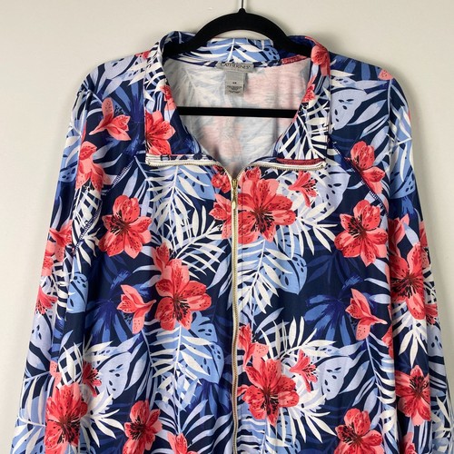 Catherines Jacket Womens 3X Full Zip Floral Tropical Stretch - Picture 2 of 10