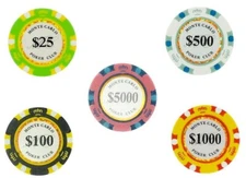 10 PLAYER TOURNAMENT SET Monte Carlo Smooth Poker Chips 14 Gram Bulk NEW