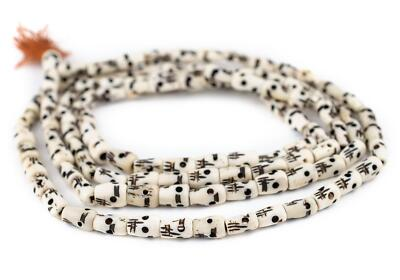 #ad Carved Bone Skull Mala Beads 12x8mm Nepal Black and White Large Hole $15.00