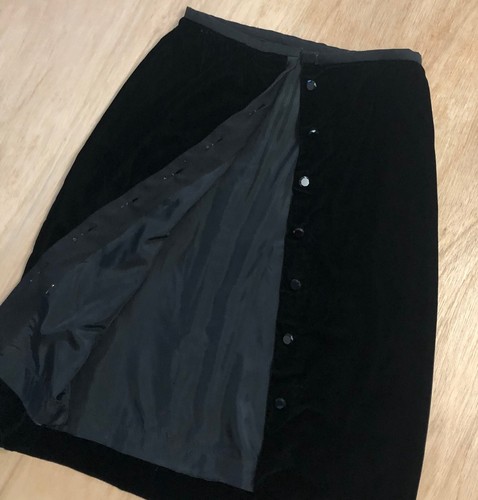 Womens vtg 70s Black Luxe Velvet Button Front Skirt Sz 12 Lined Union Made Label - Picture 4 of 8