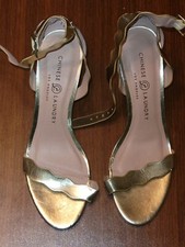 CHINESE LAUNDRY LOS ANGELES GOLD ANKLE STRAP HEELS SZ 7M OPEN NO BOX