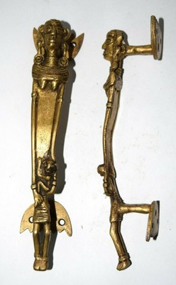 22.9cm Lang Messing Dogra mit Baby Türgriff Paar Tribal Kunst Zug EK326