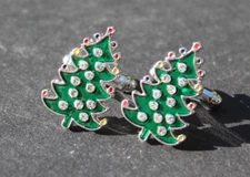 Crystal Enamel Christmas Tree Cufflinks Mens Cuff Links Jewelry Holiday Party