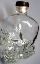 Awesome 7" Tall Glass Crystal Head Skull Vodka Empty Bottle w/Stopper 750 ML