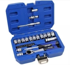 US PRO Socket Set Go-thru 1/4 Dr Metric 29 Pc Ratchet Go Through 7558