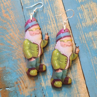 Garden Gnome PEACE HIPPIE Earrings HANDCRAFTED GONK 