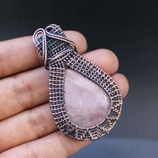 Rose Quartz Handmade Pendant Jewelry Copper Wire Wrapped Pendant Wedding Gift