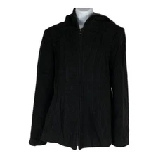Esprit Womens Black Wool Blend Hooded Zip-Up Jacket L