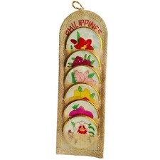 Capiz Shell Round Set Of 6 Coasters With Red Yellow Pink Flowers Philippines