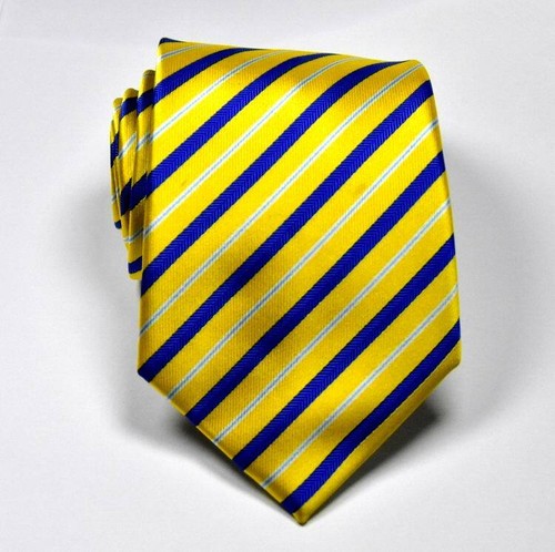 New Classic Striped Yellow Blue White 100% Silk Men's Necktie Neck Tie 3.15''8CM - Afbeelding 2 van 2