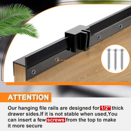 Leinuosen 6 Pcs Drawer File Folders PVC Hanging File Rails Black File Cabinet Ra - Picture 5 of 12