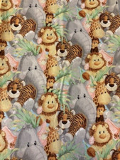 Jungle Babies Cotton Fabric Remnant 21"x44" Animals Fabric Treasures Vintage