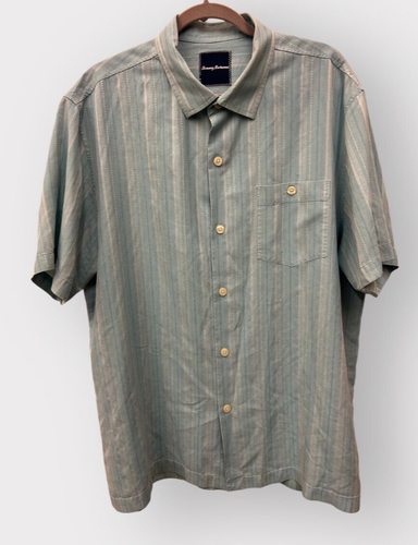 Tommy Bahama Silk Shirt Men's XL Blue Stripe Button camp