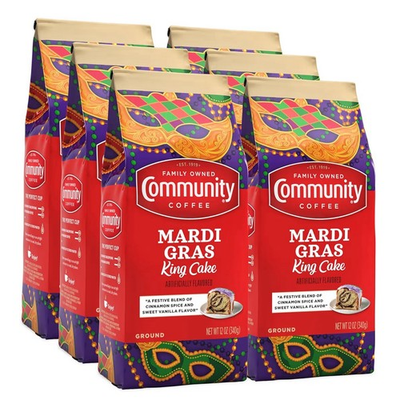 #ad Community Coffee Mardi Gras King Cake Flavored Medium Roast Ground Coffee 6 Pk $27.00