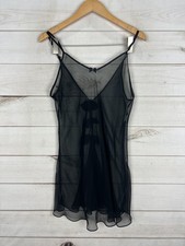 Vintage Fredericks Of Hollywood Chemise Womens Medium Black Sheer Mesh Lingerie