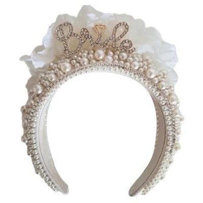 Bridal Hairband Bride Elaborate 3D Flower Hair Hoop Pearls Bachelorette Party