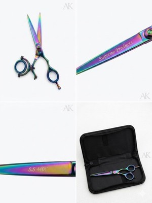 Hair cutting Shears 5.5'' Japanese Steel 440C Rainbow Swivel - Titanium coating 