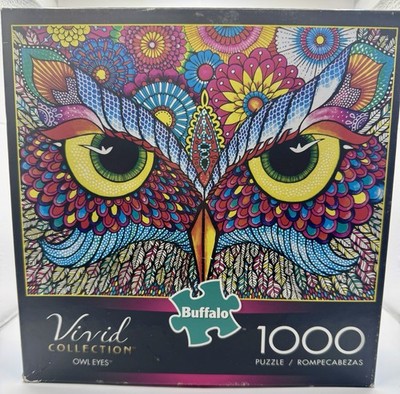 Owl Eyes 1000 Piece Puzzle, Buffalo Games Vivid Collection Gently Used