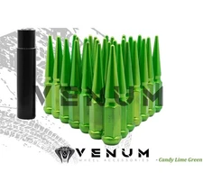 24 Pc Powder Coated Candy Lime Green Spike Lug Nuts | M14x1.5 | 4.5 inch Tall...