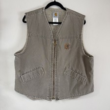 Vintage Carhartt V13 DES Desert Grey-Beige Sherpa-Lined Duck Workwear Vest Large