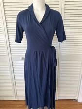 NWT Quince Navy Blue Tencel Midi Wrap Maxi Dress M