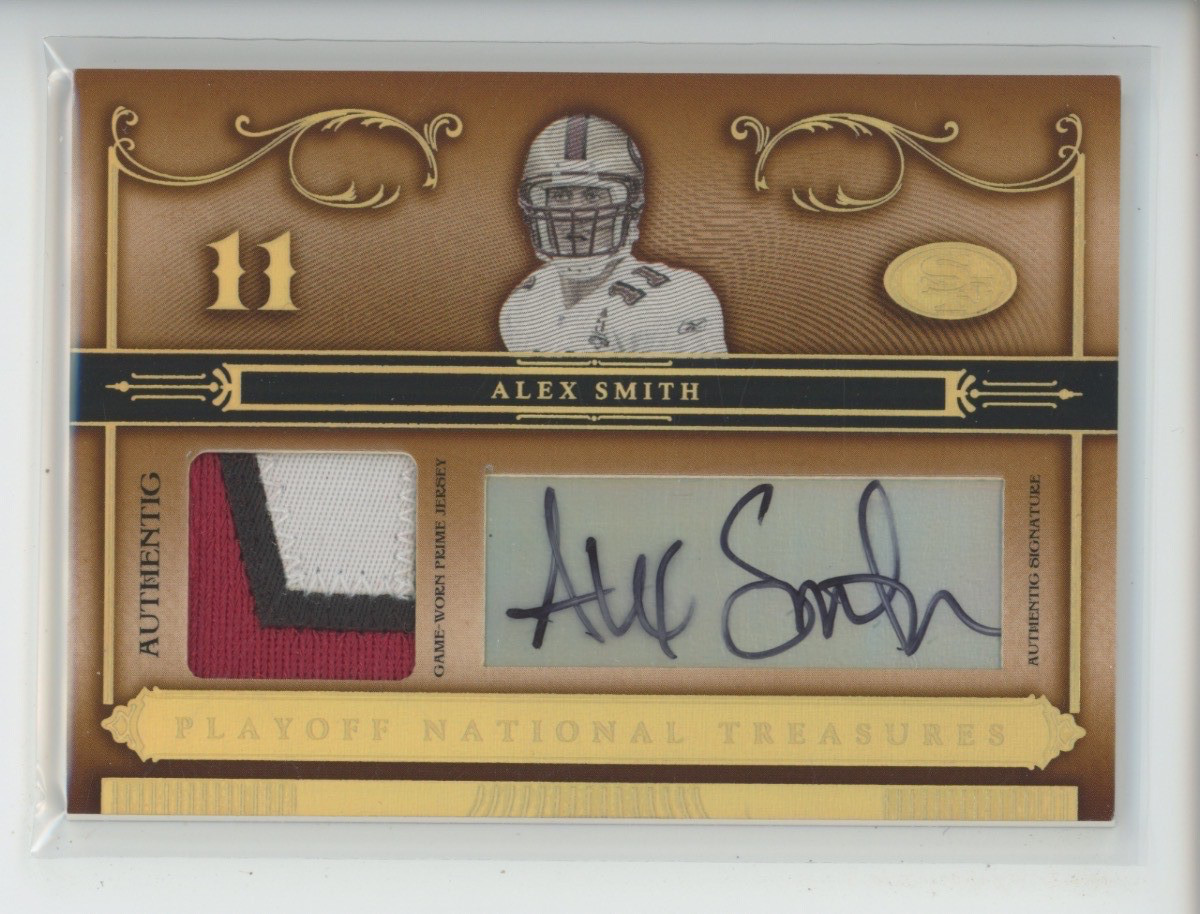ALEX SMITH AUTO LOGO PATCH 2006 PLAYOFF NATIONAL TREASURES 12/12 JERSEY # 1/1