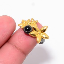 Black Onyx - Brazil Black And Gold Plated 925 Sterling Silver Ring S.7 R87419