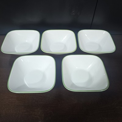 5 Corelle by Corning SHADOW IRIS   BAMBOO LEAF   KOBE Square Cereal Soup Bowls