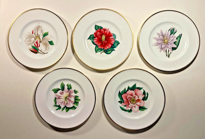 Set of 5 Circa 1940s Royal Worcester Bone China Hand Colored Dinner Plates 10.2''