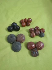 Vintage Lot Of 20 Brown Leather Shank Buttons Woven Round Dome S/M/L