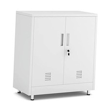 Metal Storage Cabinet with Locking Doors and Adjustable Shelf, Small White
