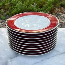 Linens and Things Red and Platinum Dessert or Salad Plates set of 10